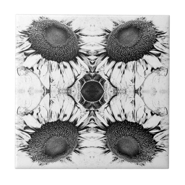 Vintage Sunflower Black And White Art Nouveau Tile (Front)
