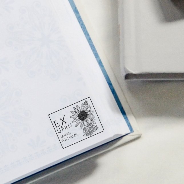 Vintage Sunflower Book Ex Libris  Rubber Stamp (Creator Uploaded)