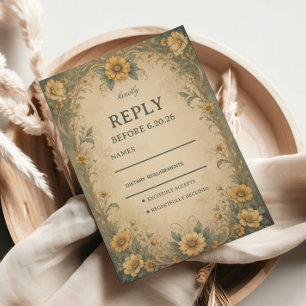 Vintage Sunflower Botanical RSVP Card