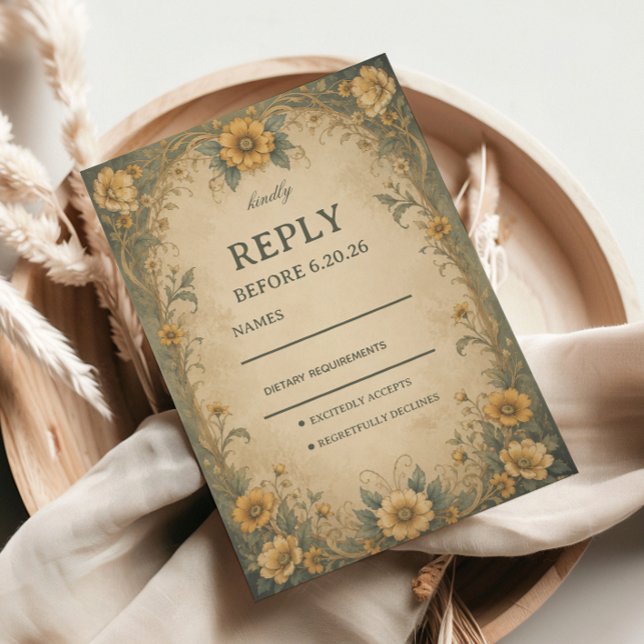 Vintage Sunflower Botanical RSVP Card (Creator Uploaded)