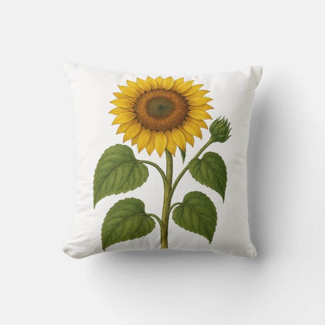 Vintage Sunflower Botanical Throw Pillow (Front)