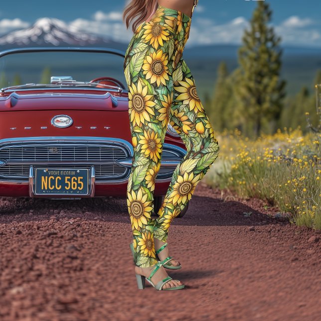 Vintage Sunflower Floral Art Nouveau Leggings (Creator Uploaded)