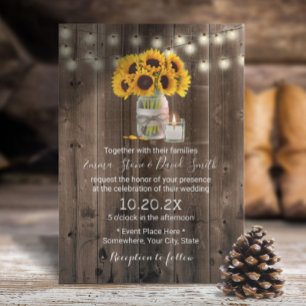 Vintage Sunflower Floral Jar Rustic Barn Wedding Invitation
