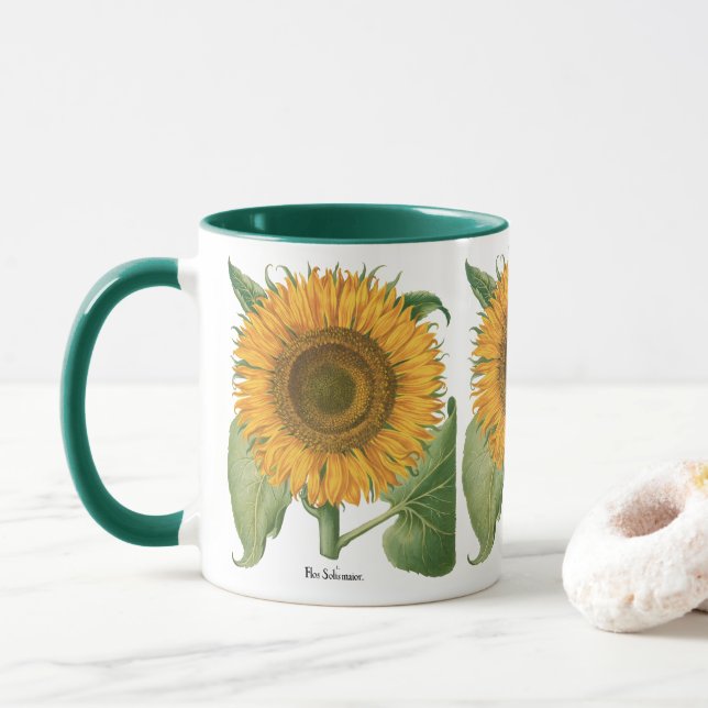 Vintage Sunflower Flower by Basilius Besler Mug (With Donut)