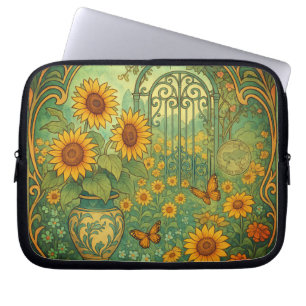 Vintage Sunflower Garden Butterflies Art Nouveau Laptop Sleeve