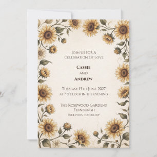 Vintage Sunflower Garden Wedding Invitation