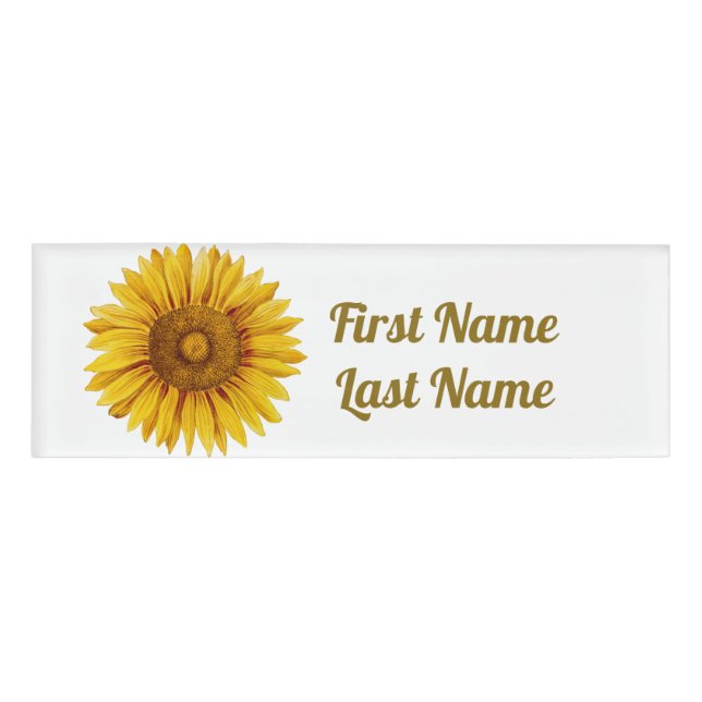 Vintage Sunflower Happy Flower Name Tag (Front)