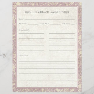 Vintage Sunflower Lavender Recipe Paper Sheet