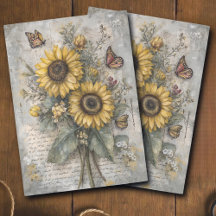 Vintage Sunflower Letter Ephemera Decoupage 