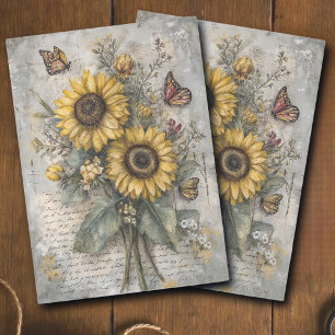 Vintage Sunflower Letter Ephemera Decoupage Tissue Paper