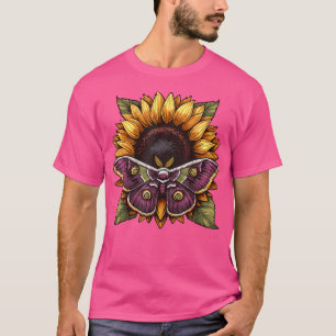 Vintage Sunflower Luna Moth Botanical Butterfly Ga T-Shirt