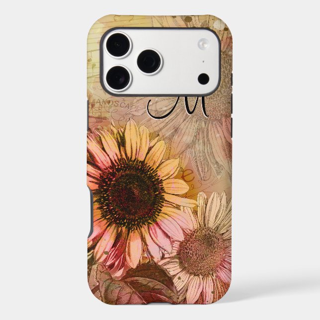Vintage Sunflower Monogram Case-Mate iPhone Case (Back)