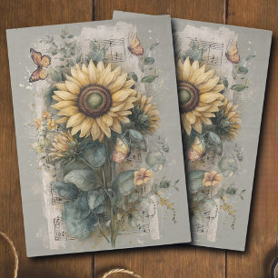 Vintage Sunflower & Music Ephemera Decoupage Tissue Paper