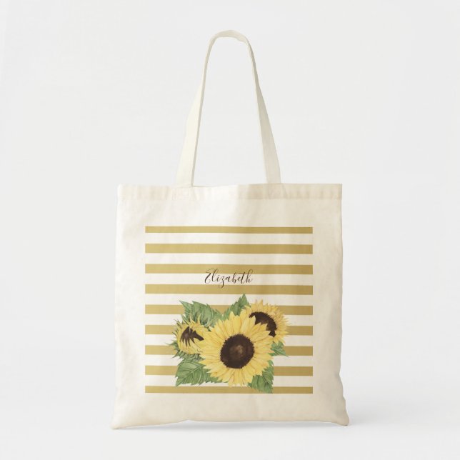 Vintage Sunflower On Stripes Tote Bag (Front)