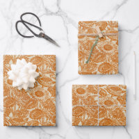Vintage Sunflower Orange Wrapping Paper Sheets