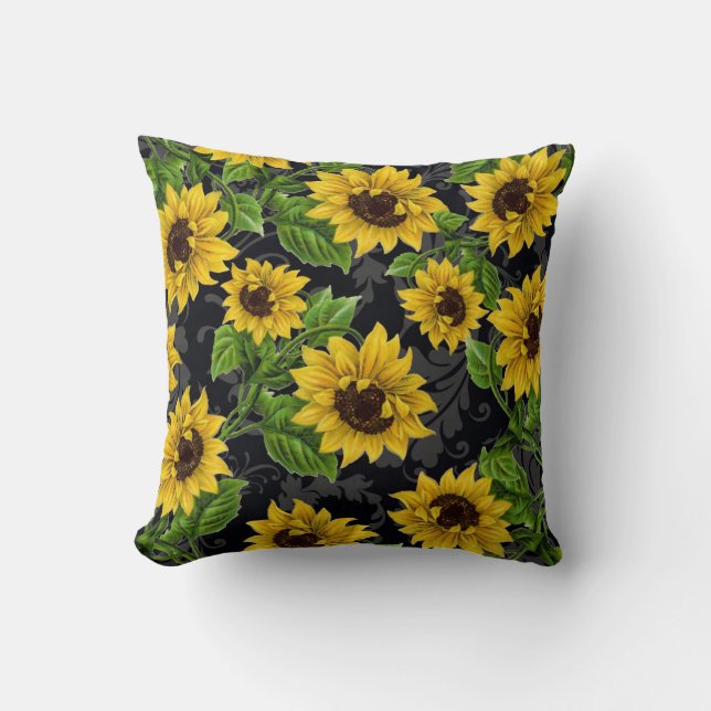 Vintage sunflower pattern cushion (Front)