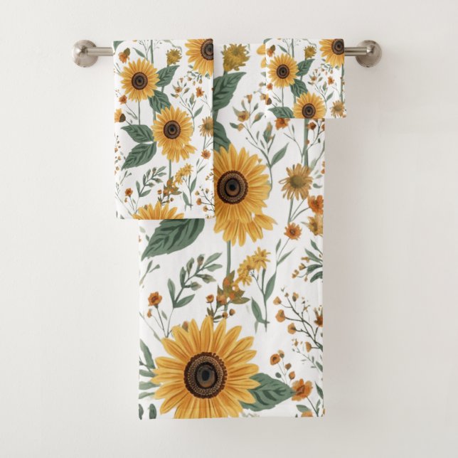 Vintage Sunflower Pattern Summer Bath Towel Set (Insitu)