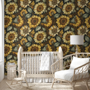 Vintage sunflower pattern wallpaper