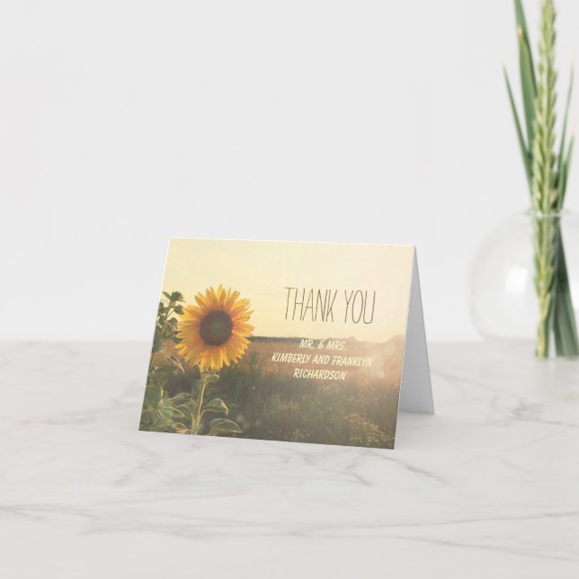 Vintage Sunflower Rustic Wedding Thank You Card (Front)