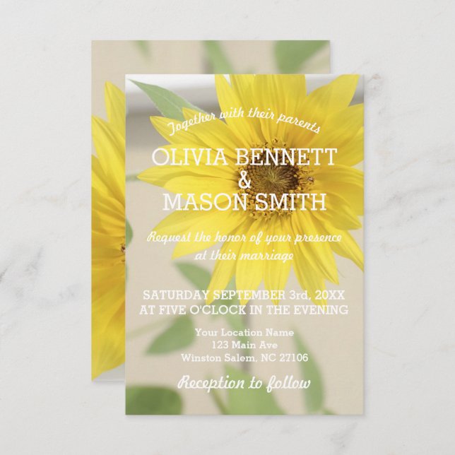 Vintage Sunflower textured Wedding Card (Front/Back)