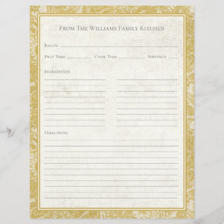 Vintage Sunflower Toile Gold Recipe Paper Sheet