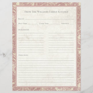 Vintage Sunflower Toile Rose Recipe Paper Sheet