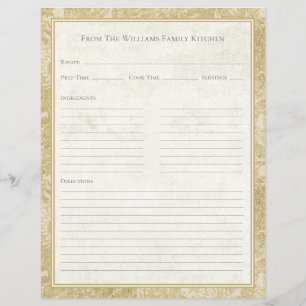 Vintage Sunflower Toile Tan Recipe Paper Sheet