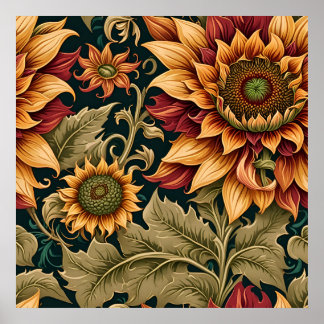 Vintage Sunflower Victorian Artistic Floral Art Poster