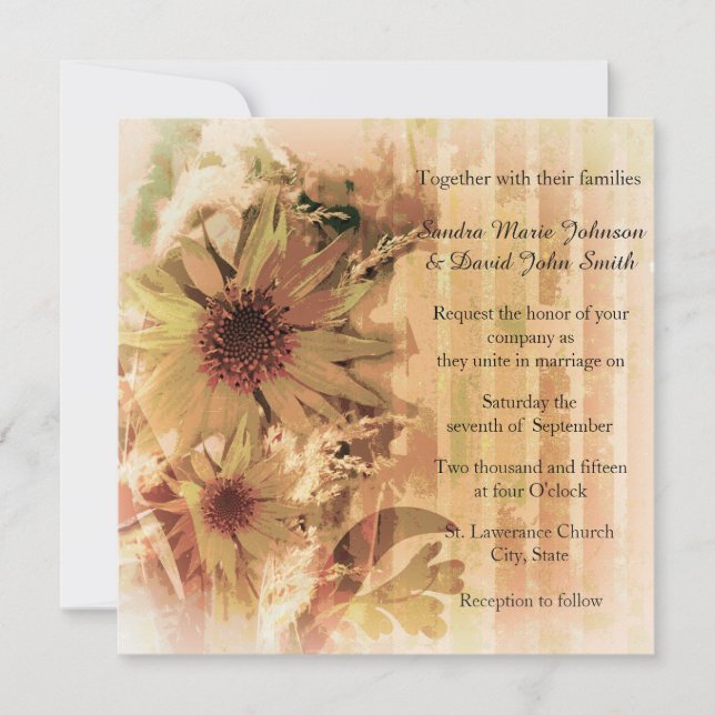 Vintage Sunflower Wedding Invitation (Front)
