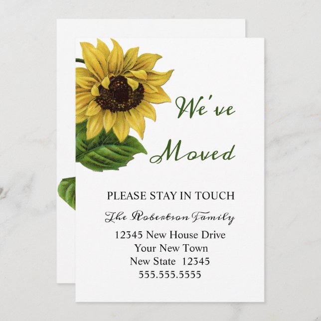Vintage Sunflower We've Moving | New Address Card (Front/Back)