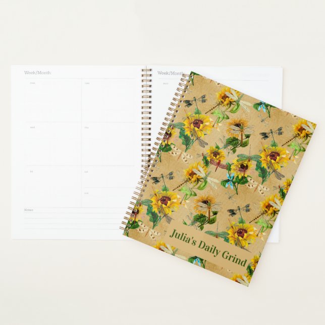 Vintage Sunflowers and Dragonflies  3 Ring Binder Planner (Display)