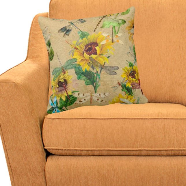Vintage Sunflowers and Dragonflies  Cushion (Creator Uploaded)