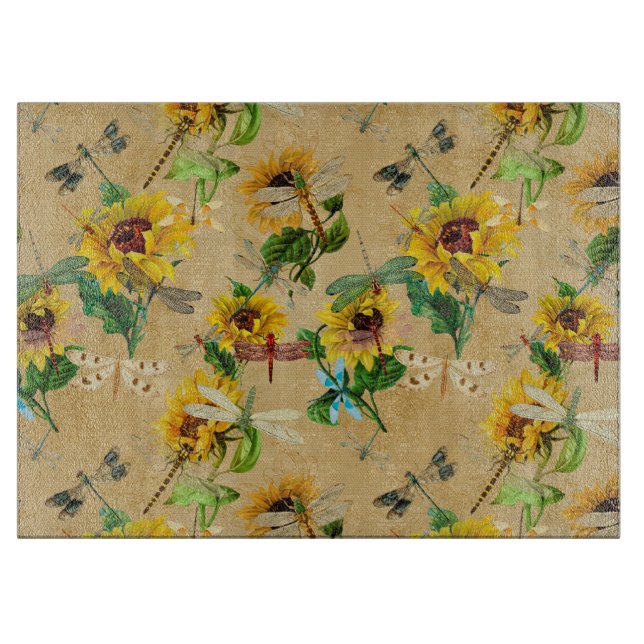 Vintage Sunflowers and Dragonflies  Cutting Board (Front)