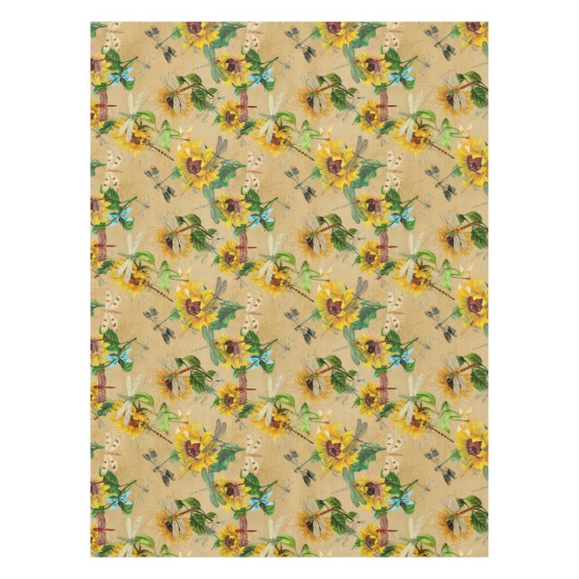 Vintage Sunflowers and Dragonflies  Tablecloth (Front)