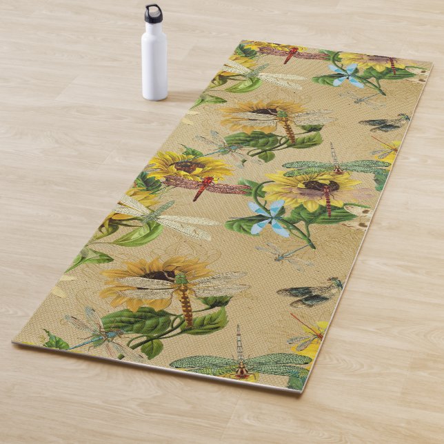 Vintage Sunflowers and Dragonflies  Yoga Mat (In Situ)