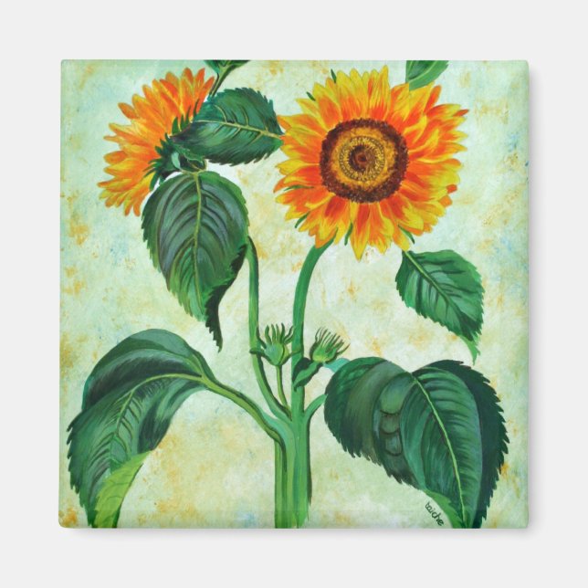 Vintage Sunflowers Botanical Art Magnet (Front)