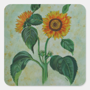 Vintage Sunflowers Botanical Art Square Sticker