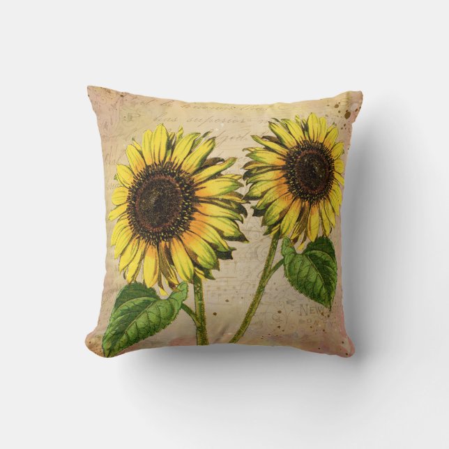 Vintage Sunflowers Cushion (Front)