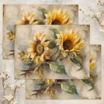 VINTAGE SUNFLOWERS FLORAL DECOUPAGE