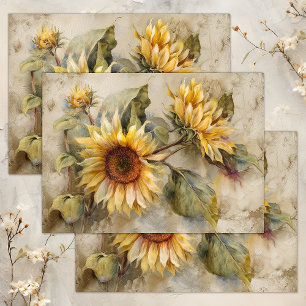 VINTAGE SUNFLOWERS FLORAL DECOUPAGE TISSUE PAPER