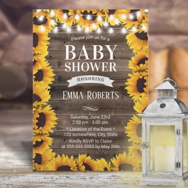 Vintage Sunflowers Framed Barn Wood Baby Shower Invitation (Creator Uploaded)