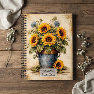Vintage Sunflowers in Rustic Bucket Notebook