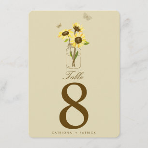 Vintage Sunflowers on Mason Jar Table Numbers Card