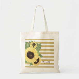 Vintage Sunflowers On Stripes Tote Bag