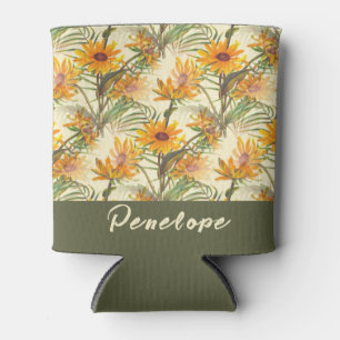 Vintage Sunflowers Pattern With Name Bridesmaid  Can Cooler