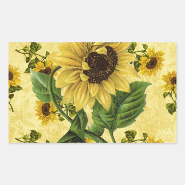 Vintage Sunflowers Rectangular Sticker (Front)