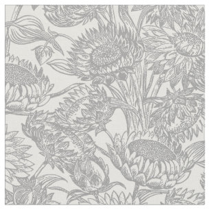 Vintage Sunflowers Toile Grey Fabric