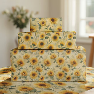 VINTAGE SUNFLOWERS WRAPPING PAPER SHEETS