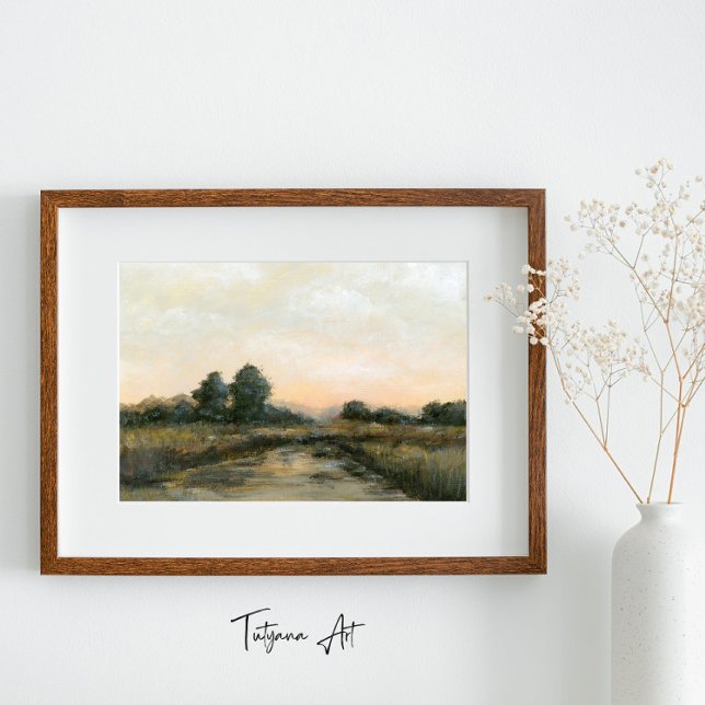 Vintage Sunrise Landscape with River Fine Art Poster (Vintage Sunrise Landscape with River Fine Art in a frame (frame is excluded in the purchase))