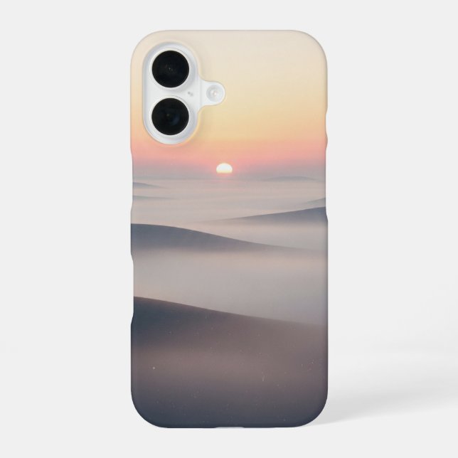 Vintage Sunrise on Misty Hills iPhone 16 Case (Back)